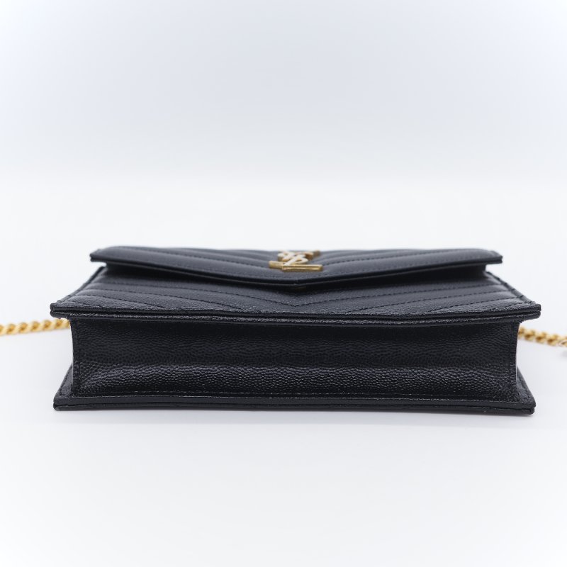 Saint Laurent 聖羅蘭 經典山型紋 黑色 小牛皮鍊帶錢包 肩背包 鍊條包-4