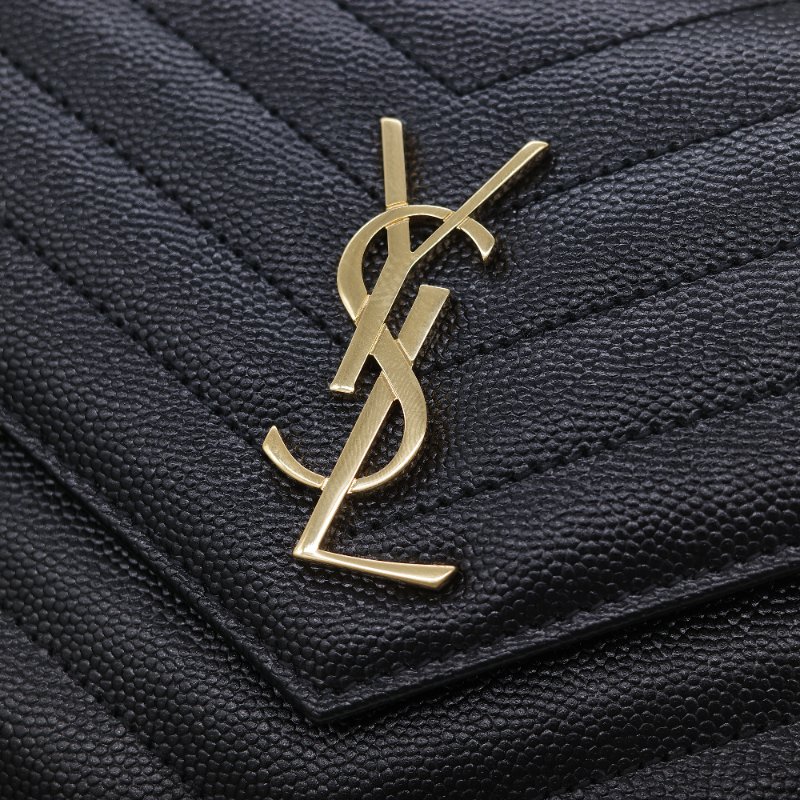 Saint Laurent 聖羅蘭 經典山型紋 黑色 小牛皮鍊帶錢包 肩背包 鍊條包-5