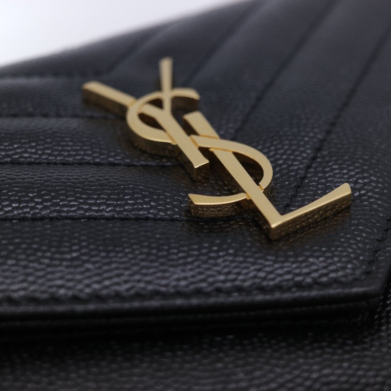 Saint Laurent 聖羅蘭 經典山型紋 黑色 小牛皮鍊帶錢包 肩背包 鍊條包-6
