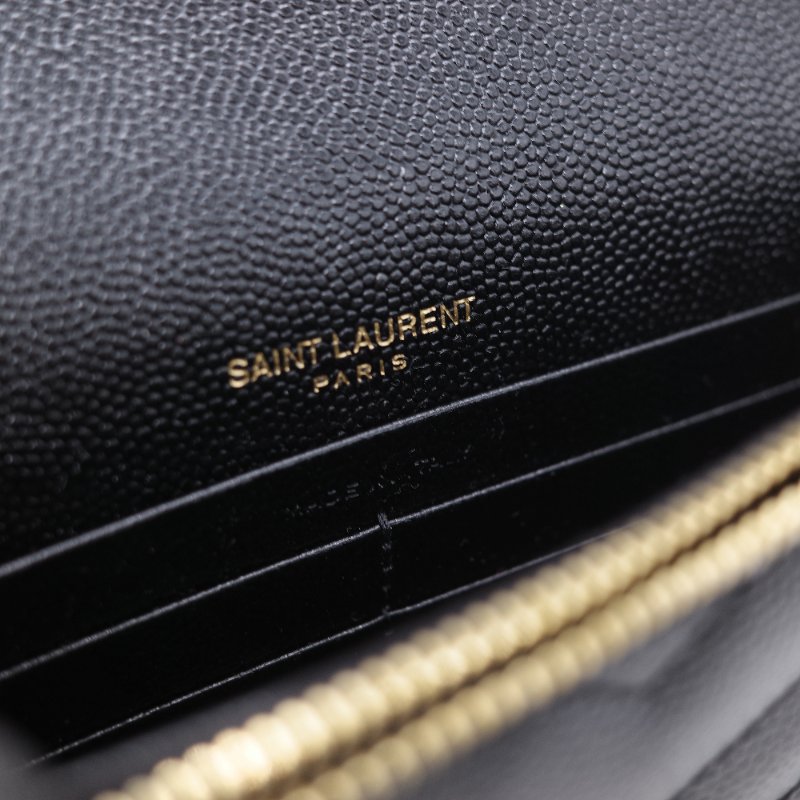 Saint Laurent 聖羅蘭 經典山型紋 黑色 小牛皮鍊帶錢包 肩背包 鍊條包-11