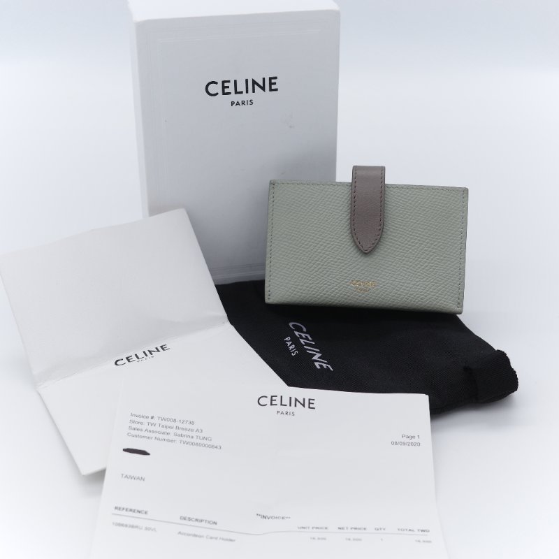 Celine 思琳 Small Strap 拼色 顆粒紋小牛皮 雙色風琴卡夾-0