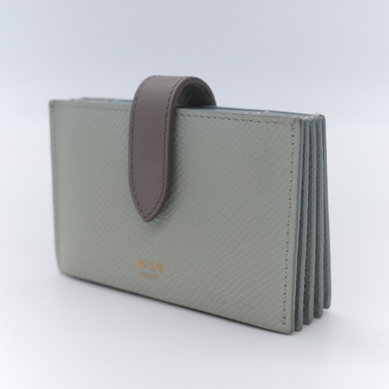 Celine 思琳 Small Strap 拼色 顆粒紋小牛皮 雙色風琴卡夾-3