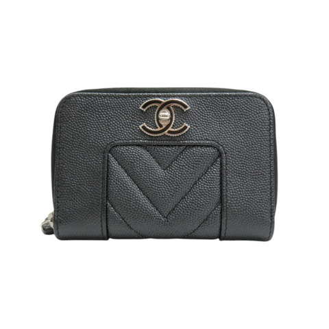 黑色 荔枝紋 牛皮 Mademoiselle 拉鍊 零錢包【CHANEL 香奈兒】 A80968