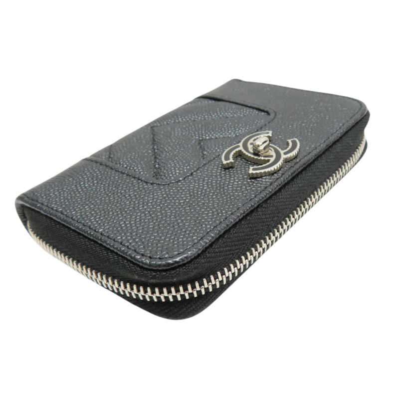 黑色 荔枝紋 牛皮 Mademoiselle 拉鍊 零錢包【CHANEL 香奈兒】 A80968-2