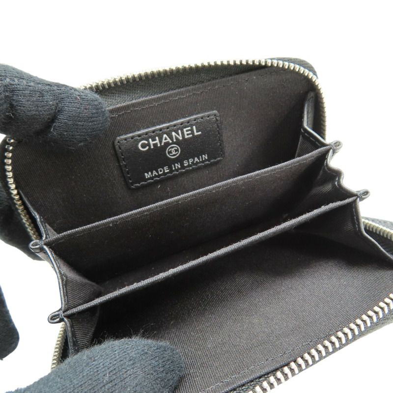 黑色 荔枝紋 牛皮 Mademoiselle 拉鍊 零錢包【CHANEL 香奈兒】 A80968-4