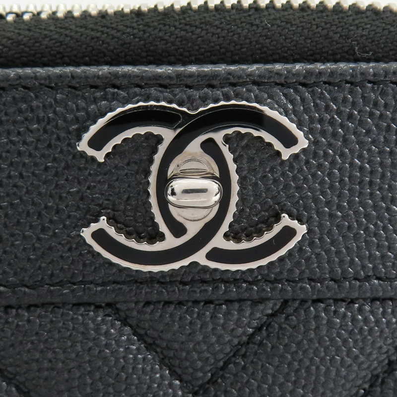 黑色 荔枝紋 牛皮 Mademoiselle 拉鍊 零錢包【CHANEL 香奈兒】 A80968-5