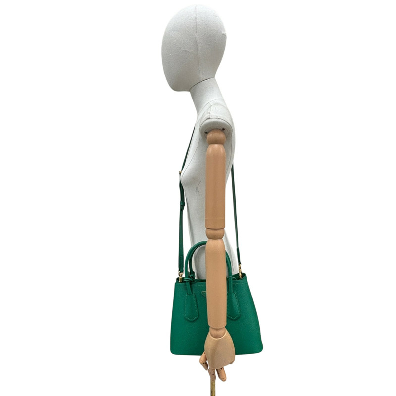 綠色 Saffiano 防刮牛皮 Double 两用包【PRADA 普拉達】 1BG443-7