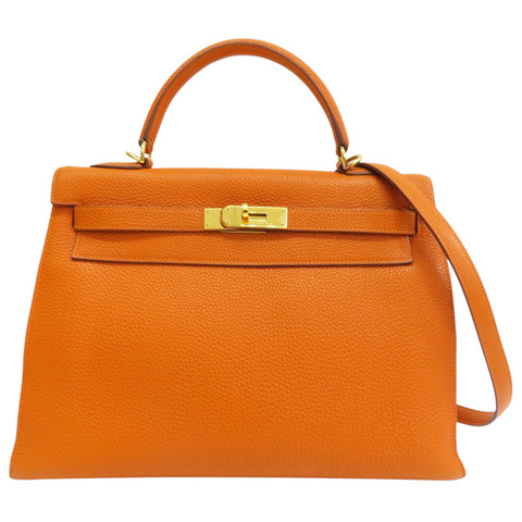 橘色 Clemence牛皮 Kelly 32 凱莉包 兩用包 口H刻 金釦 (無鎖頭)【HERMES 愛馬仕】