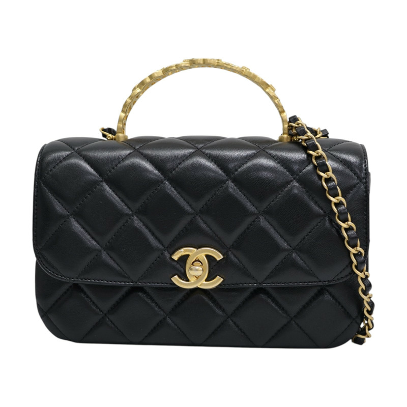 黑色 菱格紋 羊皮 Mini 手提翻蓋包 肩背包【CHANEL 香奈兒】 AS4808-0