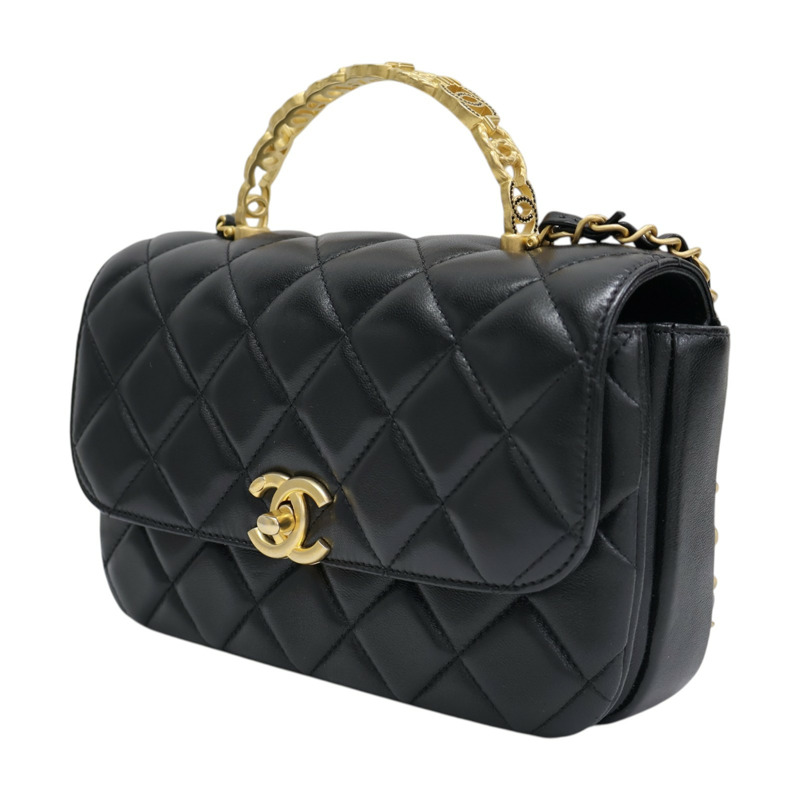 黑色 菱格紋 羊皮 Mini 手提翻蓋包 肩背包【CHANEL 香奈兒】 AS4808-2
