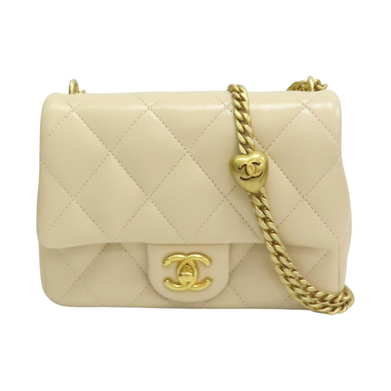 卡其色 菱格紋 羊皮 Sweet Heart Chain Flap 肩背包【CHANEL 香奈兒】 AS3829-0