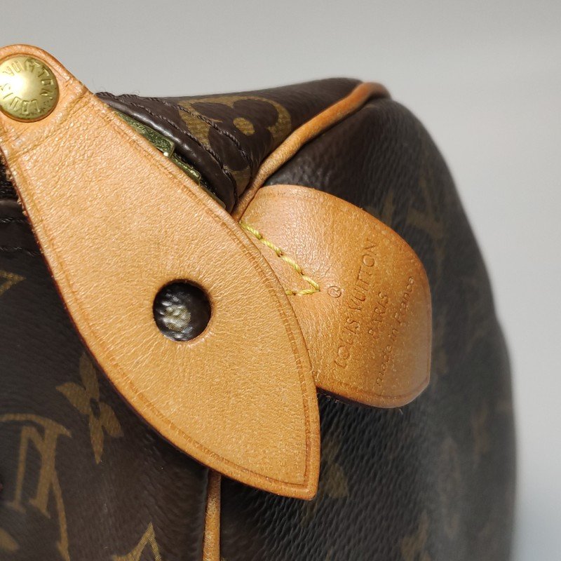 Louis Vuitton (LV)Speedy25植鞣革Monogram印花波士頓包手提包晶片款-14