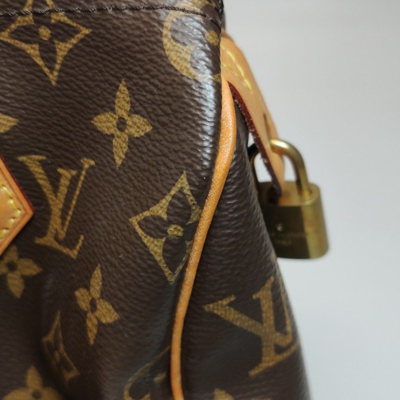 Louis Vuitton (LV)Speedy25植鞣革Monogram印花波士頓包手提包晶片款-20