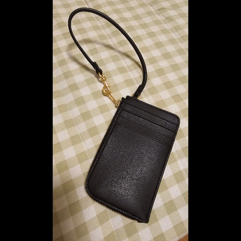 TORY BURCH Ella Bio 可吊掛雙T徽標皮革拉鍊卡片夾/零錢包(黑色)-1