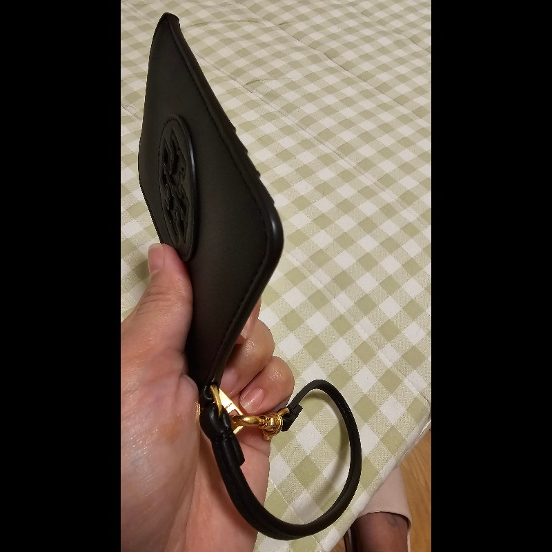 TORY BURCH Ella Bio 可吊掛雙T徽標皮革拉鍊卡片夾/零錢包(黑色)-3