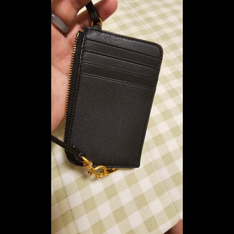 TORY BURCH Ella Bio 可吊掛雙T徽標皮革拉鍊卡片夾/零錢包(黑色)-6