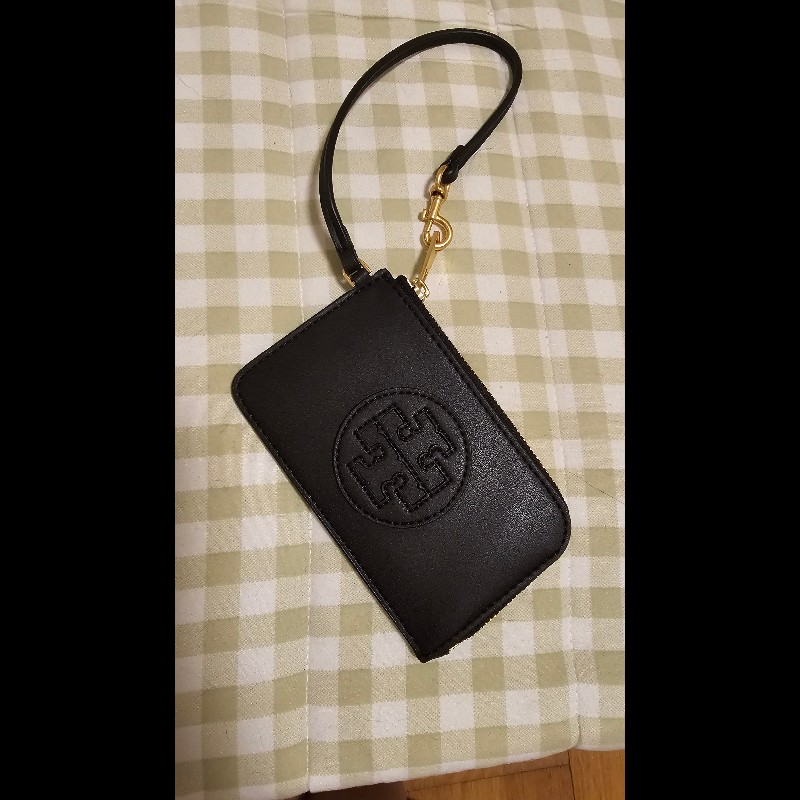 TORY BURCH Ella Bio 可吊掛雙T徽標皮革拉鍊卡片夾/零錢包(黑色)-7