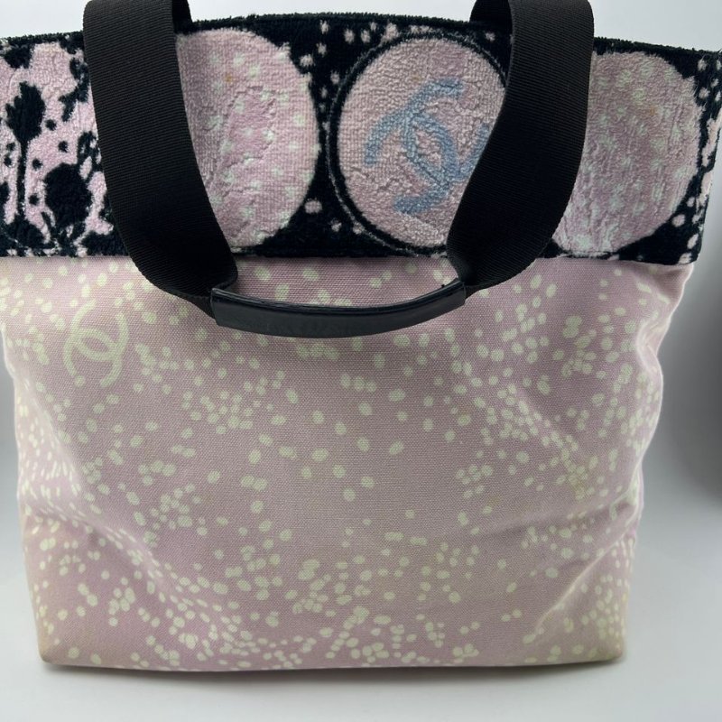 CHANEL 粉黑拼色帆布托特包-6