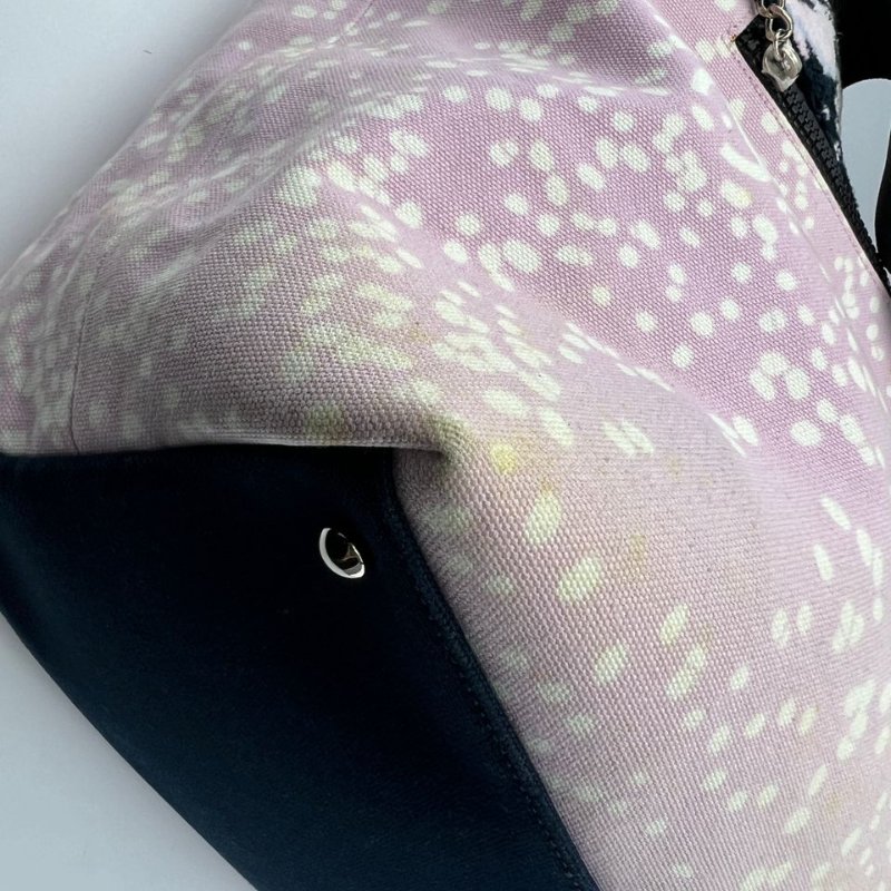 CHANEL 粉黑拼色帆布托特包-9