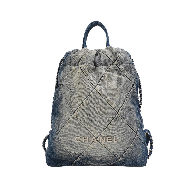 Chanel 22Bag牛仔褲拼色字母Logo雙肩包-0