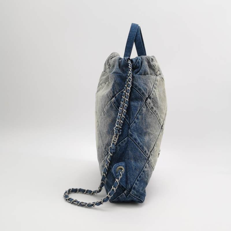 Chanel 22Bag牛仔褲拼色字母Logo雙肩包-3