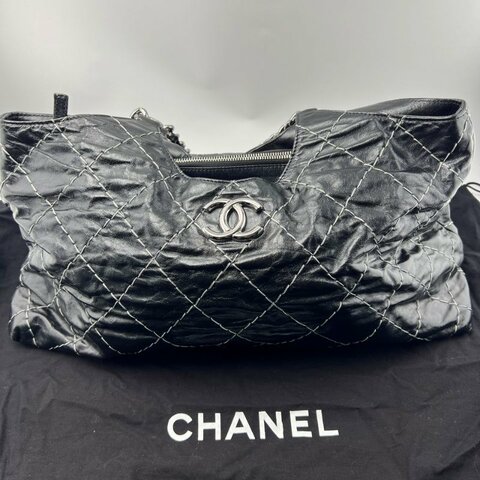 CHANEL 明線菱格紋大號手拿包