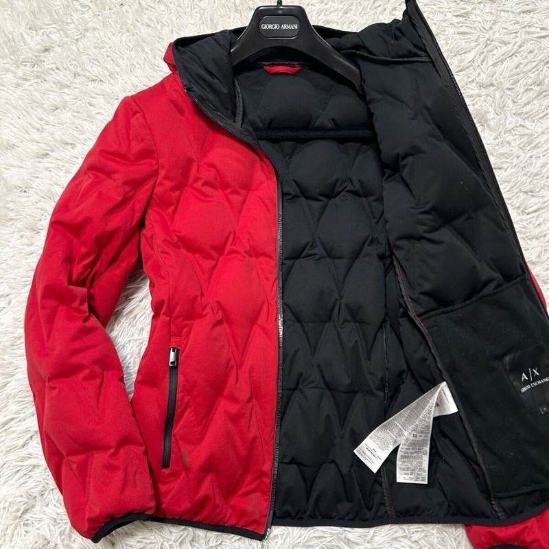 真品ARMANI EXCHANGE 亞曼尼 A|X 極品羽絨服 壓花 紅黑配色-5