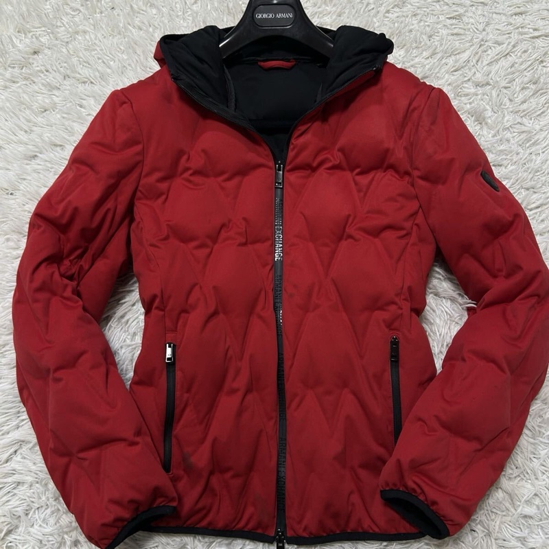 真品ARMANI EXCHANGE 亞曼尼 A|X 極品羽絨服 壓花 紅黑配色-13