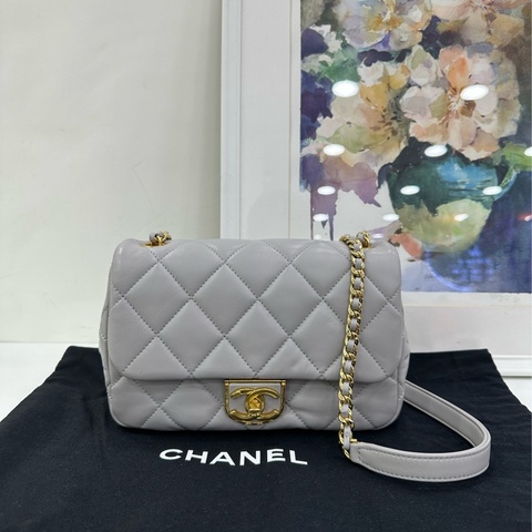 Chanel 香奈兒 22B classic flap 高級灰金方胖子 羊皮鏈條包 百搭小香 22年晶片