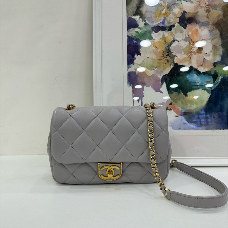 Chanel 香奈兒 22B classic flap 高級灰金方胖子 羊皮鏈條包 百搭小香 22年晶片-1