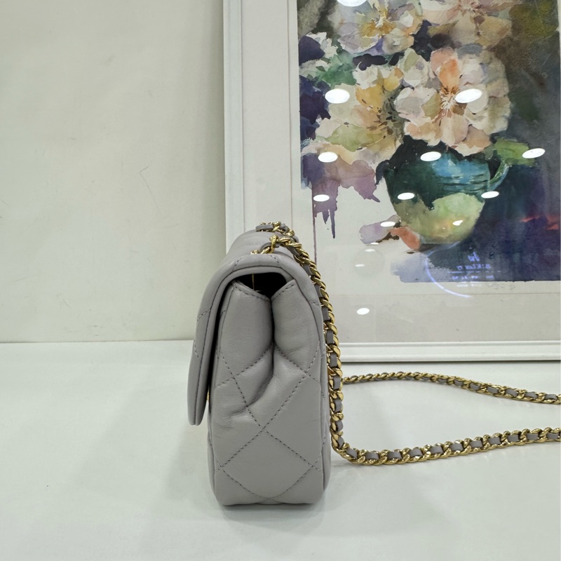 Chanel 香奈兒 22B classic flap 高級灰金方胖子 羊皮鏈條包 百搭小香 22年晶片-3