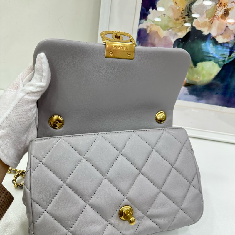 Chanel 香奈兒 22B classic flap 高級灰金方胖子 羊皮鏈條包 百搭小香 22年晶片-6