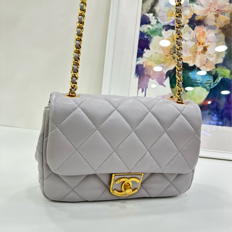 Chanel 香奈兒 22B classic flap 高級灰金方胖子 羊皮鏈條包 百搭小香 22年晶片-7