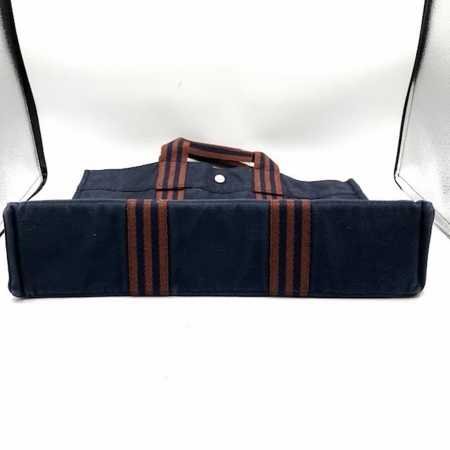 真品 愛馬仕 Hermes 托特包 Foul Tou MM 海軍藍帶棕色條紋-2
