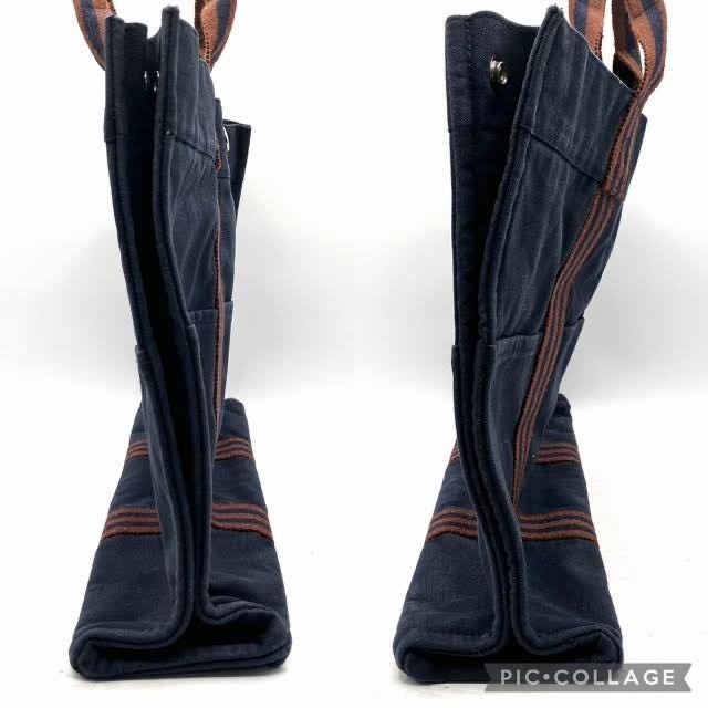 真品 愛馬仕 Hermes 托特包 Foul Tou MM 海軍藍帶棕色條紋-16