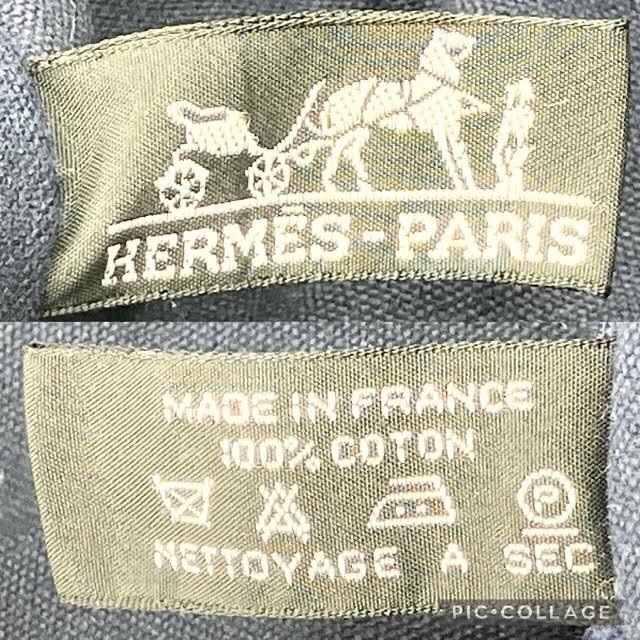 真品 愛馬仕 Hermes 托特包 Foul Tou MM 海軍藍帶棕色條紋-18