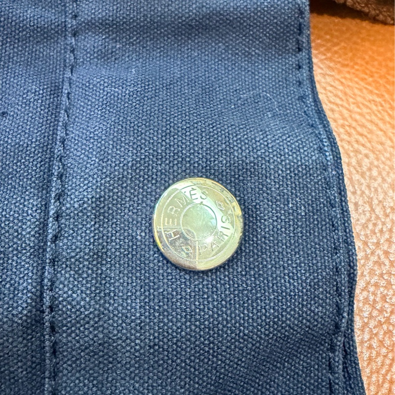 真品 愛馬仕 Hermès 托特包 Foul Tou MM 海軍藍帶棕色條紋-20