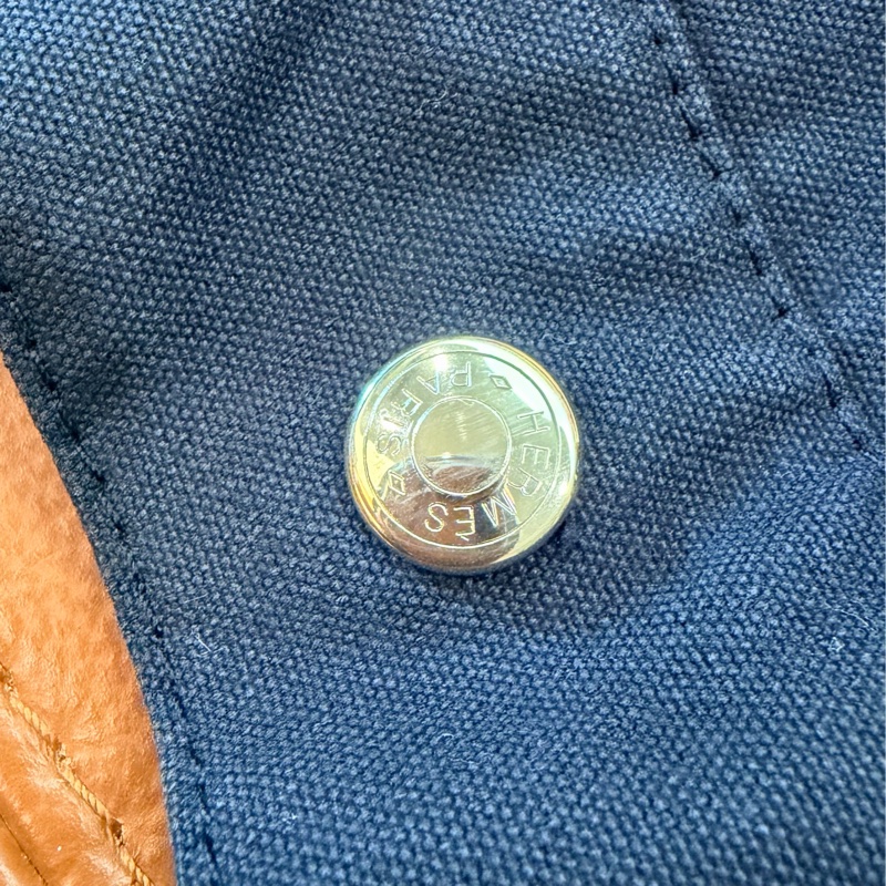 真品 愛馬仕 Hermès 托特包 Foul Tou MM 海軍藍帶棕色條紋-23