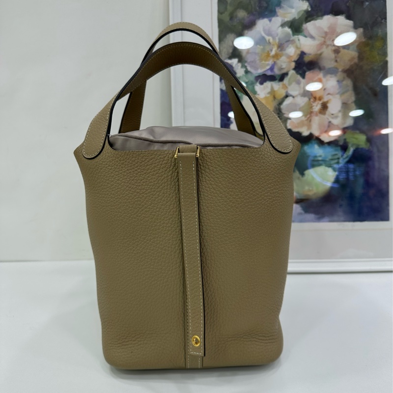 Hermes 愛馬仕 picotin22 風衣灰銀扣菜籃22 閒置有購證-2