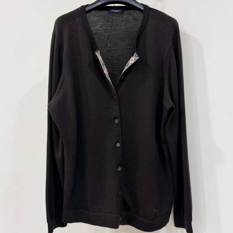 BURBERRY 倫敦 經典格紋毛料戰馬開襟外套 深棕色-1