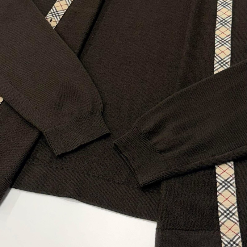 BURBERRY 倫敦 經典格紋毛料戰馬開襟外套 深棕色-6