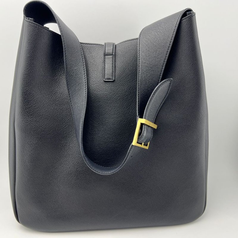 Saint Laurent 黑色粒面皮革水桶包-10