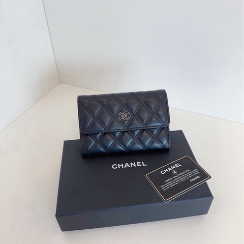 【99新🆕】Chanel黑銀琺瑯雙C翻蓋卡包 零錢包👛