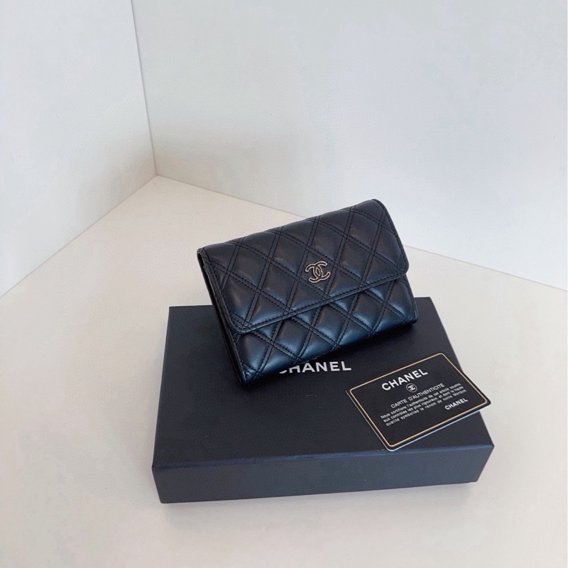 【99新🆕】Chanel黑銀琺瑯雙C翻蓋卡包 零錢包👛-1
