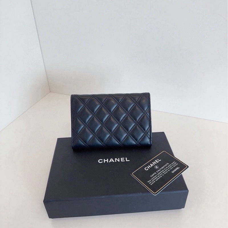 【99新🆕】Chanel黑銀琺瑯雙C翻蓋卡包 零錢包👛-2