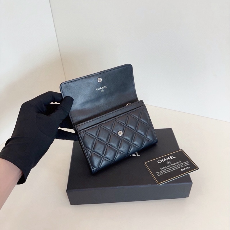 【99新🆕】Chanel黑銀琺瑯雙C翻蓋卡包 零錢包👛-6