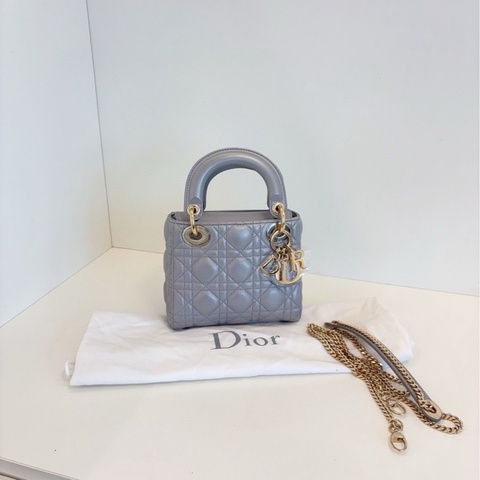 【99新閒置🆕】Dior lady dior三格灰金扣戴妃包 手提包 斜挎包 單肩包