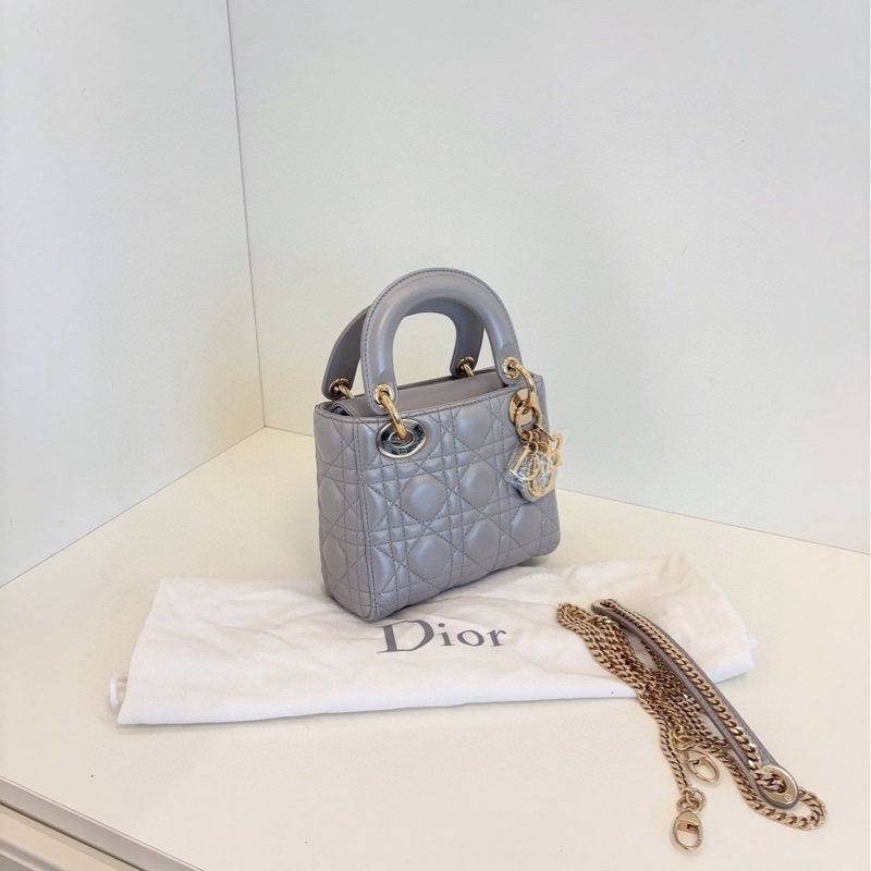 【99新閒置🆕】Dior lady dior三格灰金扣戴妃包 手提包 斜挎包 單肩包-1