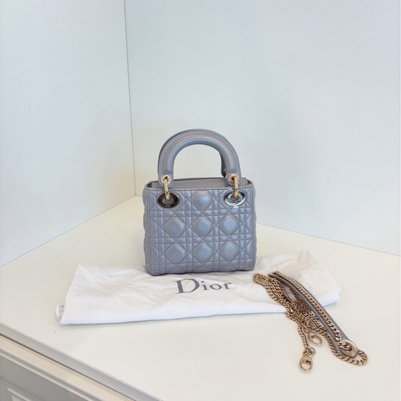 【99新閒置🆕】Dior lady dior三格灰金扣戴妃包 手提包 斜挎包 單肩包-3