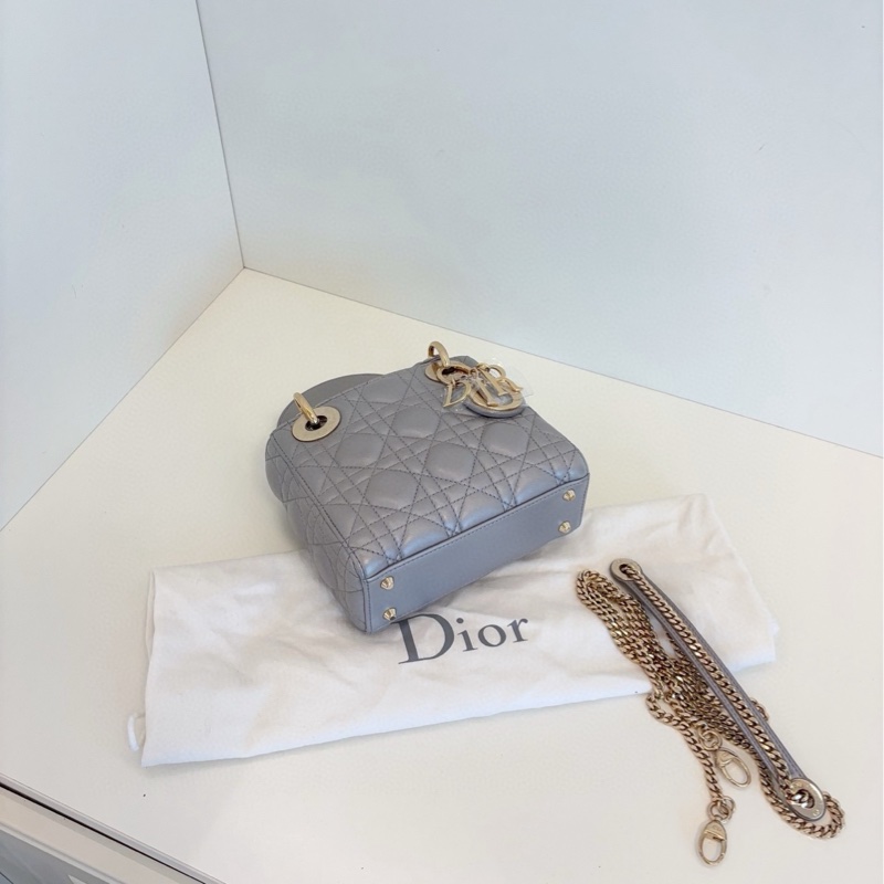【99新閒置🆕】Dior lady dior三格灰金扣戴妃包 手提包 斜挎包 單肩包-5